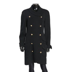 Chanel Boutique Black Wool Coat Dress With Gold Chanel Buttons - Medium